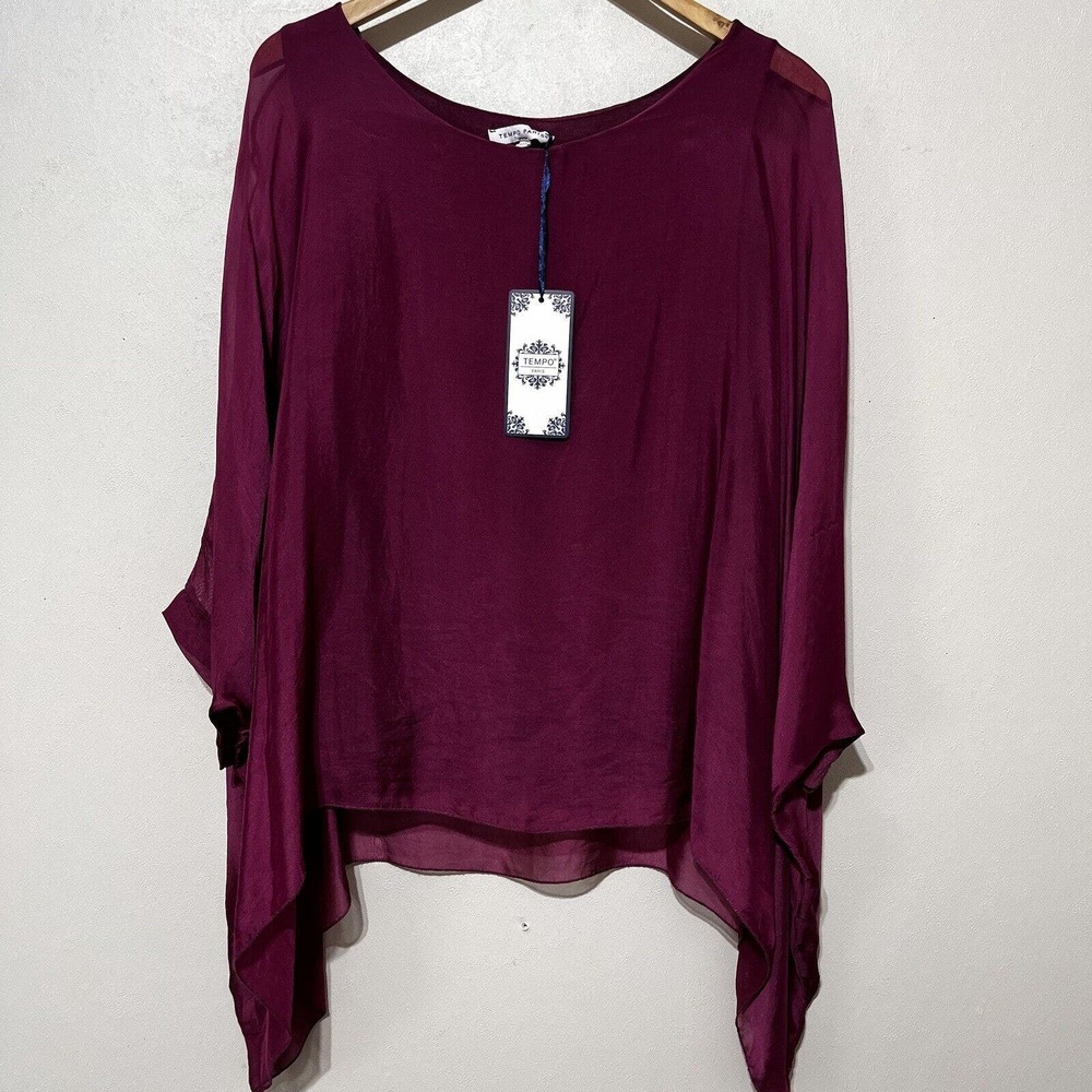 Tempo Paris Silk Top Size M/L Sheer Wine Color With Liner NWT